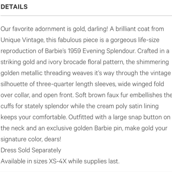 Unique Vintage x Barbie Evening Splendour Coat - Picture 10 of 13